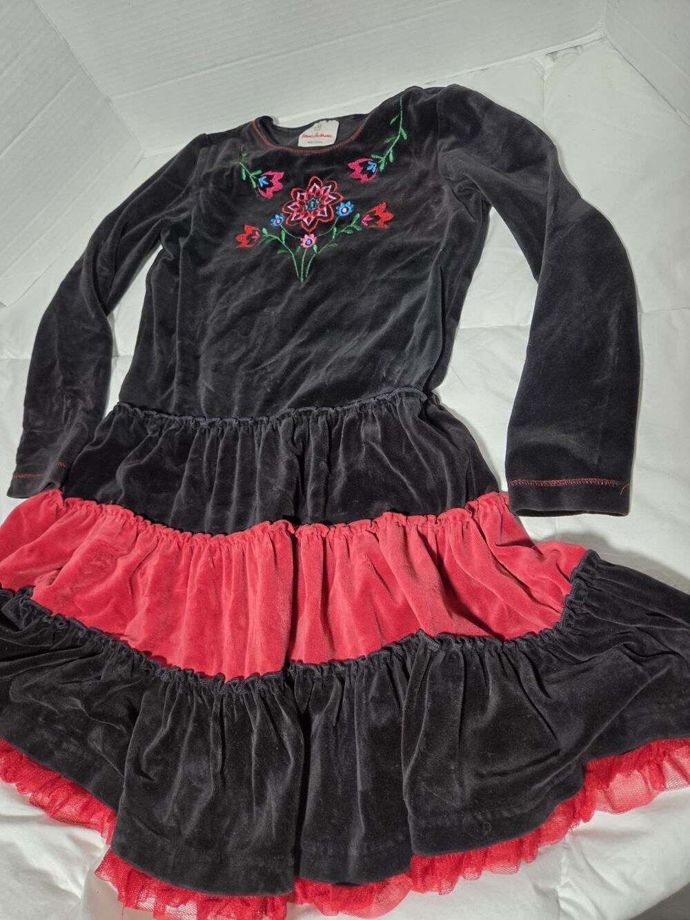 Hanna Andersson Black Red Velour Maximalism Festival Tier Dress Sz 130 US 10